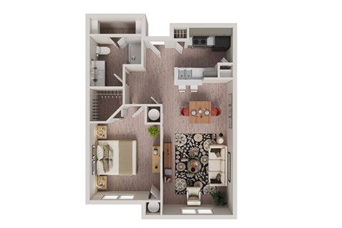 Floor plan for 1 bed, 1 bath, 850 sqft